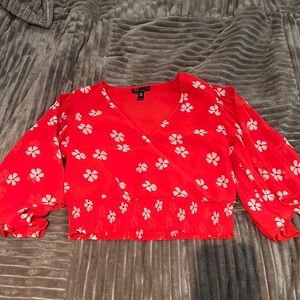 Aqua Red silk flower top